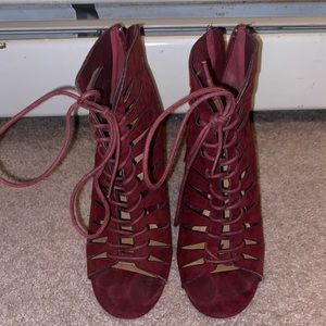 Red lace up booties